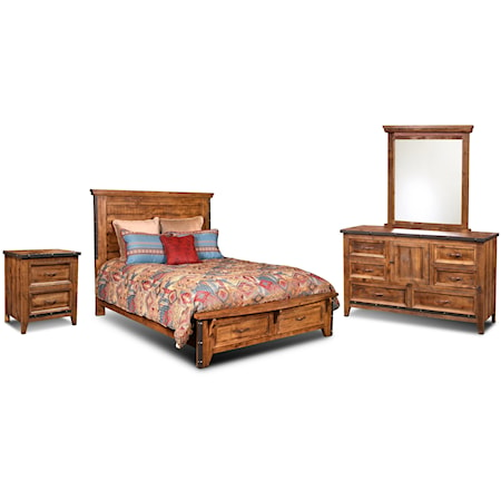 East King Bed Dresser Mirror and Nightstand