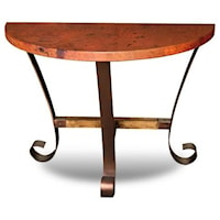 Hammered Copper Top with Metal Base Half Moon Console