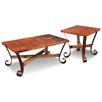 Hammered Copper Top with Metal Base Rectangular Cocktail Table and Square End Table Set