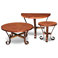 Hammered Copper Top with Metal Base Round Cocktail Table, Round End Table and Half Moon Console Table Set