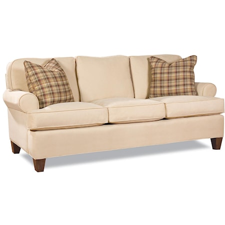 Customizable Transitional Three-Seater Sofa with Rolled Arms and Tapered Block Legs