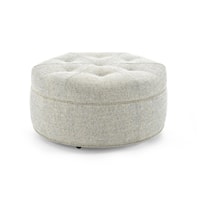 Customizable Round Cocktail Ottoman with Button Tufted Mitered Top and Nailheads