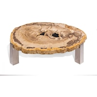 Dundee Petrified Wood Table, Oval - Live Edge, Stainless Steel Legs