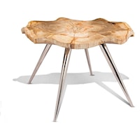 Skye Petrified Wood Coffee Table - Live Edge, Stainless Steel Legs