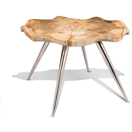 Skye Petrified Wood Coffee Table - Live Edge, Stainless Steel Legs