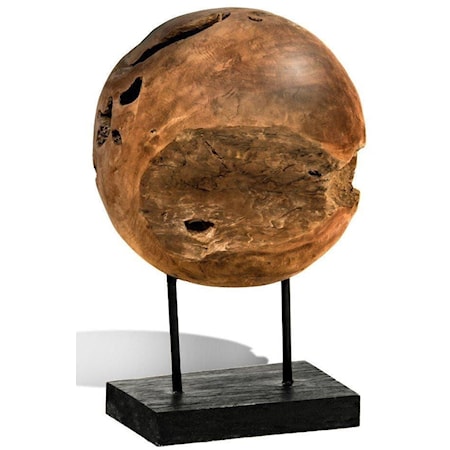 Teak Ball Sculpture on Stand