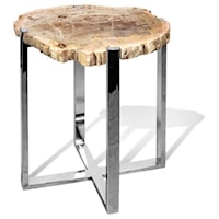 Petrified Wood Table w/ Stainless Steel, Live Edge - Small