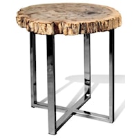 Petrified Wood End Table w/ Stainless Steel, Live Edge - Large