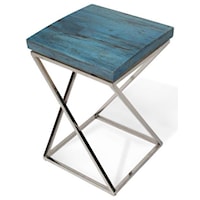 Miami Blue Side Table w/ Stainless Steel, Square - Large
