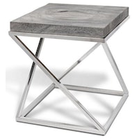 Grey Stone Side Table w/ Stainless Steel, Square - Small