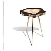 Aberdeen Petrified Wood Side Table - Brass Finish Edge & Legs
