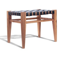 Teak Lovina Bench, Black Leather