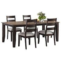 Transitional 5-Piece Table and Chair Set with Self-Storing Leaf and Upholstered Seats