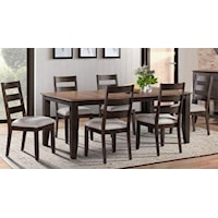 Transitional 7-Piece Table and Chair Set with Self-Storing Leaf and Upholstered Seats