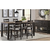 Transitional 5-Piece Counter Height Table and Chair Set with Self-Storing Leaf and Upholstered Seats