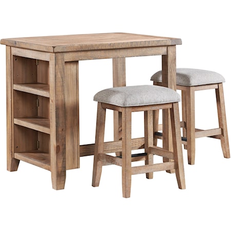 Relaxed Vintage 3-Piece Counter Height Table and Chair Set with Storage