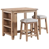 Relaxed Vintage 3-Piece Counter Height Table and Chair Set with Storage