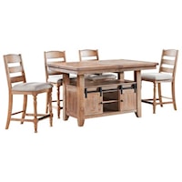Relaxed Vintage 5-Piece Counter Height Table and Chair Set with Self-Storing Leaf and Storage