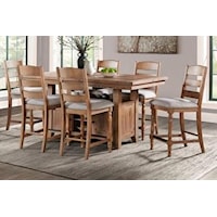 Relaxed Vintage 7-Piece Counter Height Table and Chair Set with Self-Storing Leaf and Storage