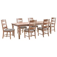 Relaxed Vintage 7-Piece Table and Chair Set with Self-Storing Leaf and Upholstered Seats