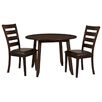 3 Piece Drop Leaf Dining Table and Ladder Back Side Chair Dining Set