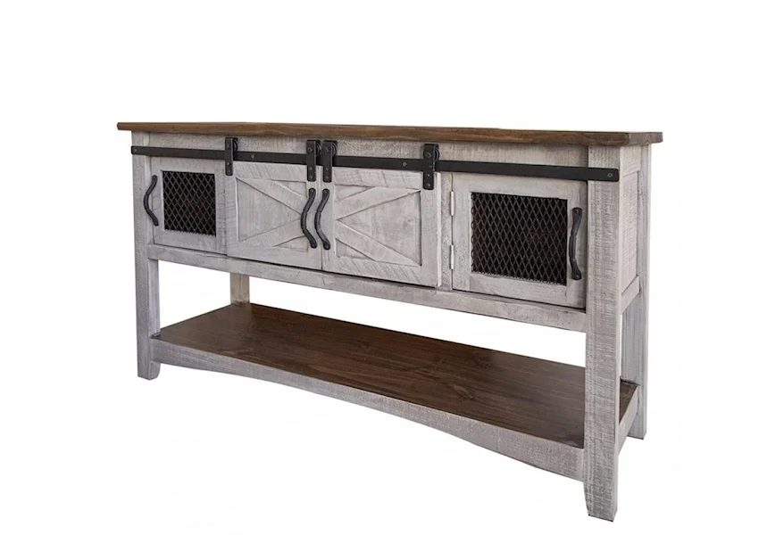 Pueblo Sofa Table with 4 Doors by International Furniture Direct at Goffena Furniture & Mattress Center