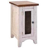 Rustic Chairside Table with Mesh Panel Door