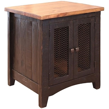 Rustic End Table with Mesh Doors