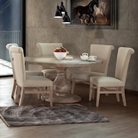 6 Piece Round Table and Upholstered Chair Set