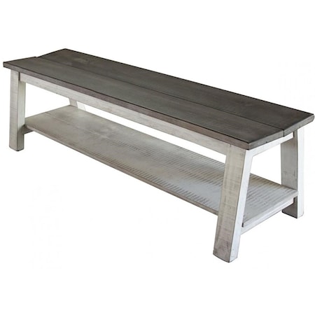 Relaxed Vintage Solid Wood Bench with Shelf