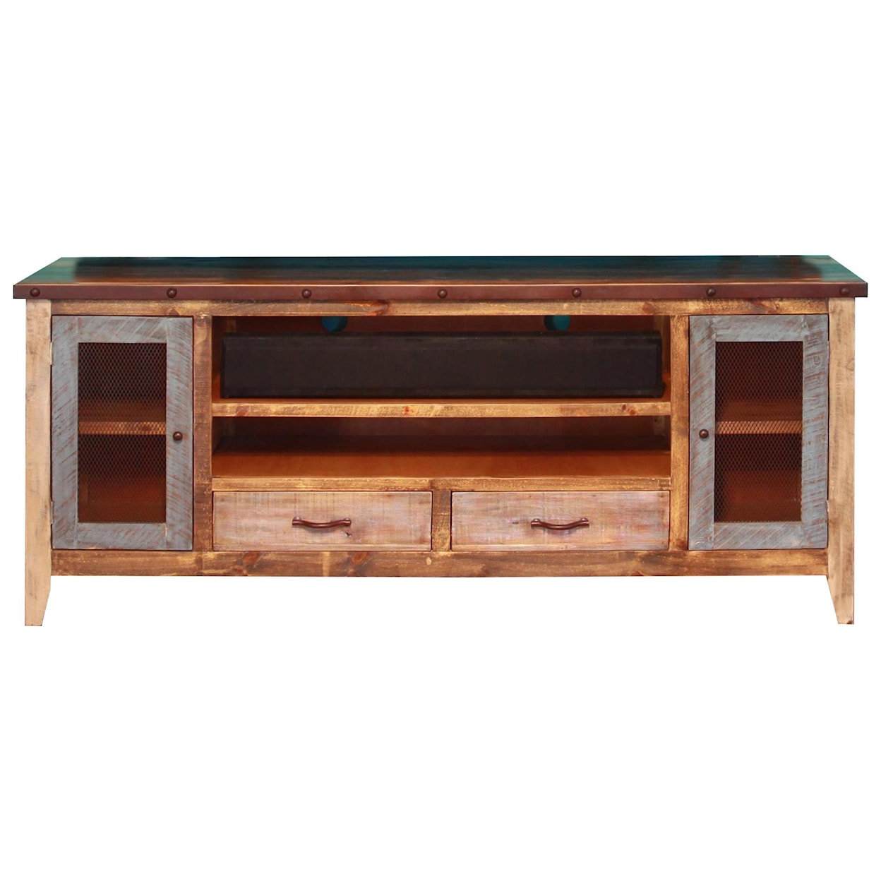 International Furniture Direct 900 Antique Solid Pine 76" TV Stand