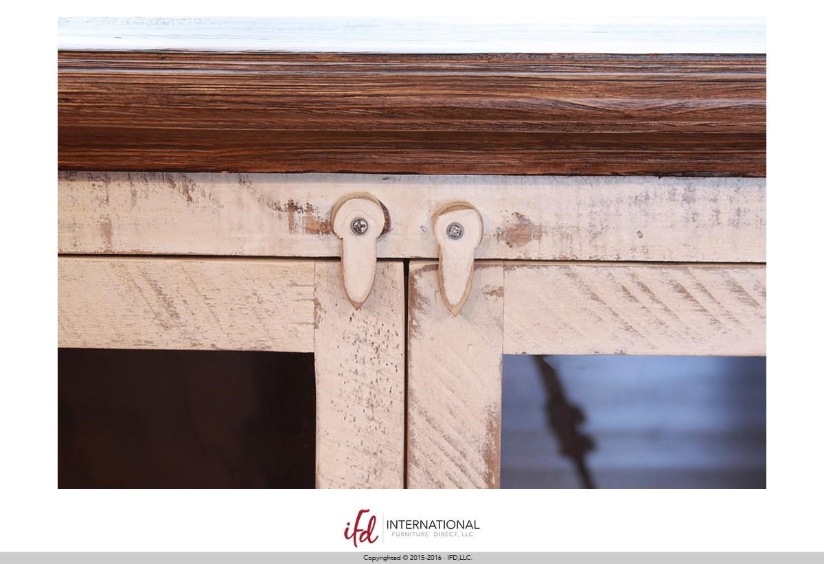 International Furniture Direct 926 Antique White 71" Console with Glass Doors