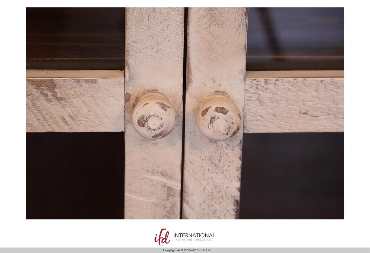 International Furniture Direct 926 Antique White 71" Console with Glass Doors