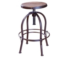 Rustic Adjustable Height Swivel Stool with Iron Base