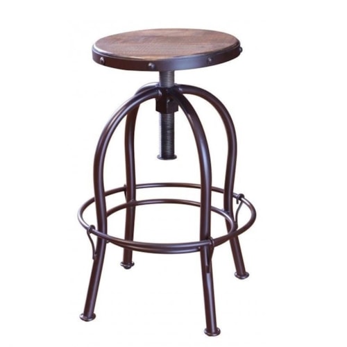 Rustic Adjustable Height Swivel Stool with Iron Base