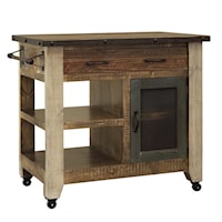Rustic Kitchen Island with 1 Drawer and 1 Mesh Door