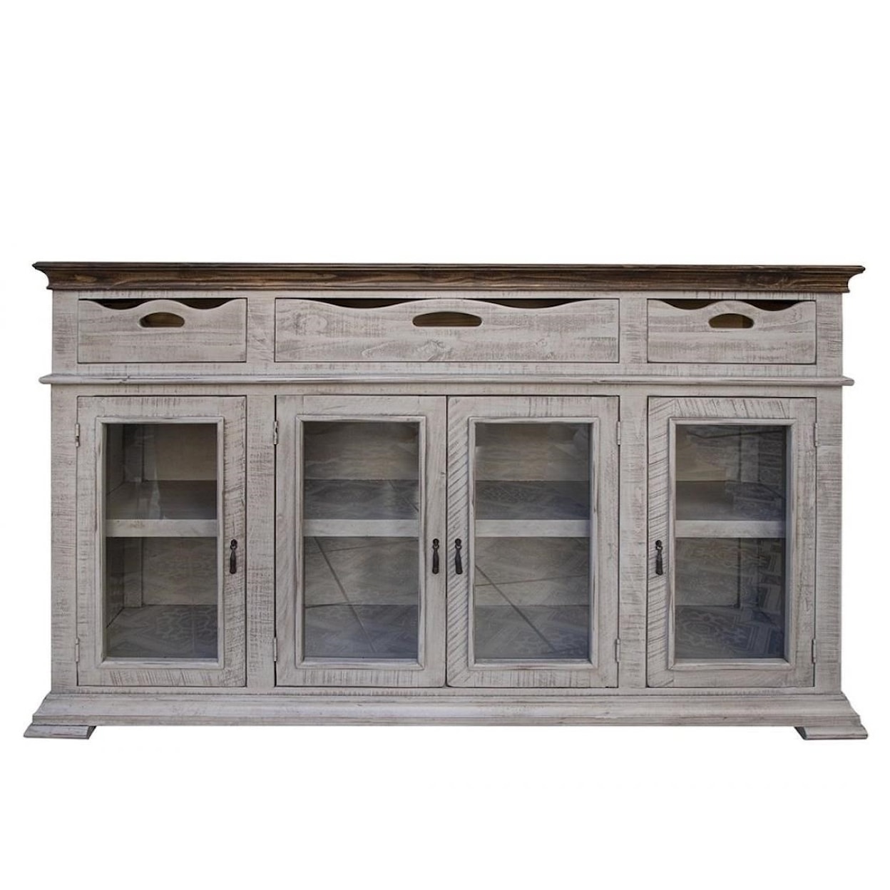 International Furniture Direct Gray Console with 3 Drawers and 4 Doors