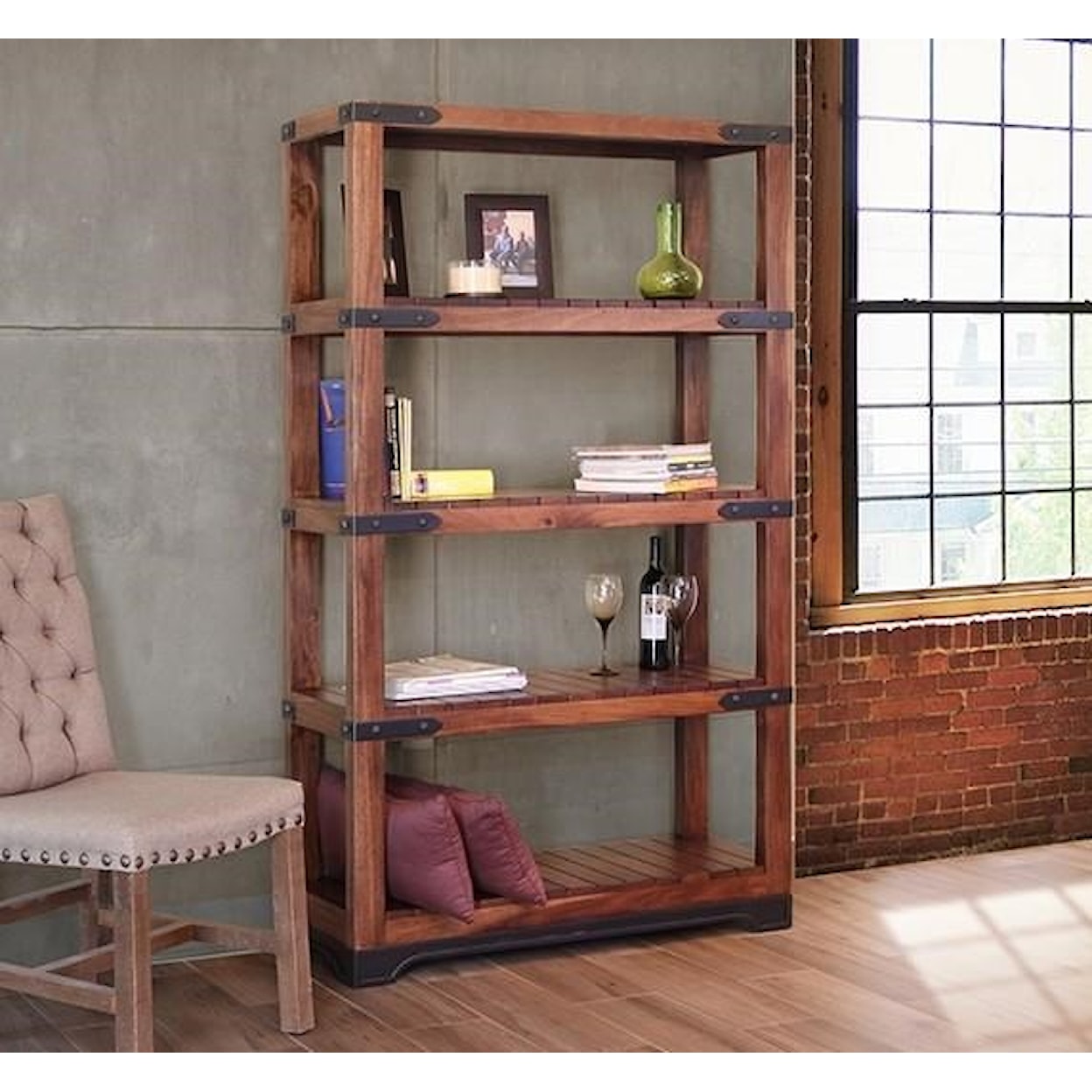 International Furniture Direct Parota 4 Shelf Bookcase