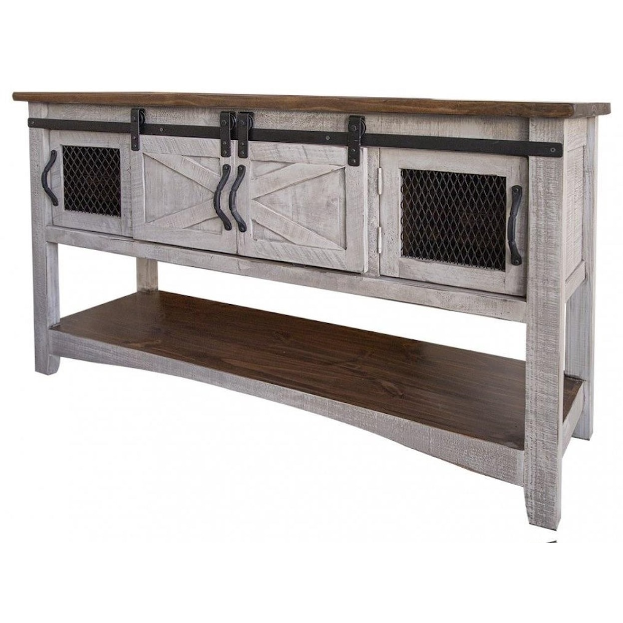 International Furniture Direct Pueblo Sofa Table with 4 Doors