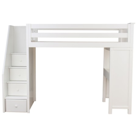 Brighton Twin Staircase High Loft Bed in Whi