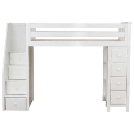 Oxford Twin Staircase High Loft bed in White