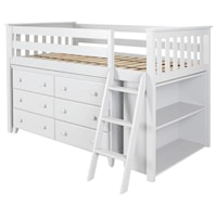 Windsor Youth Low Loft Bed w/Dresser & Bookshelf in White