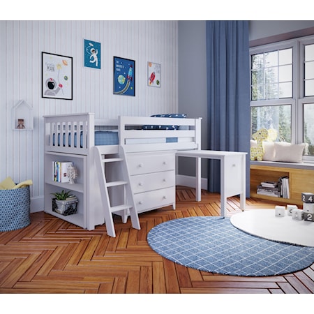 Twin Low Loft Bed w/Pull Desk in White