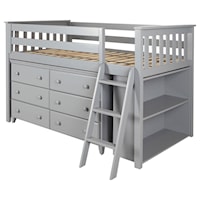 Windsor Low Loft Bed in Grey w/Angle Ladder w/6 Drawer Dresser and Bookcase