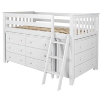 Windsor 1 Low Loft Bed in White w/Angle Ladder w/6 Drawer Dresser and 3 Drawer Dresser