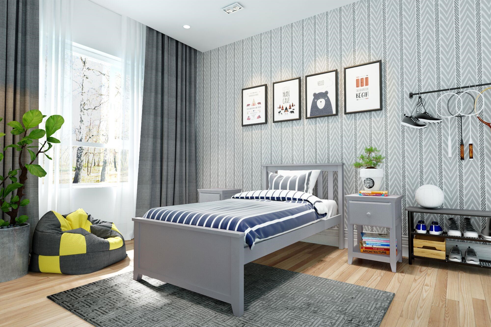 Jackpot Kids Single Beds Youth Twin Single Bed in Gray