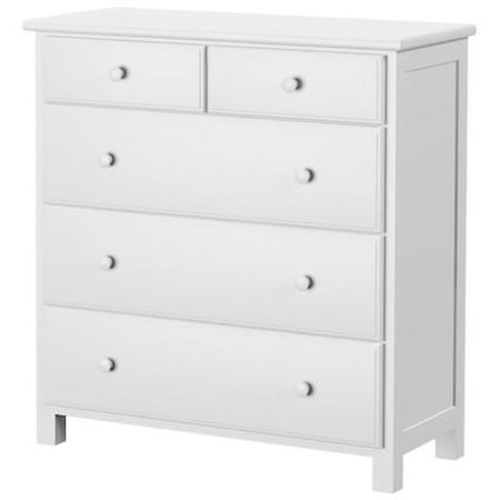 2 Over 3 Drawer Dresser in White