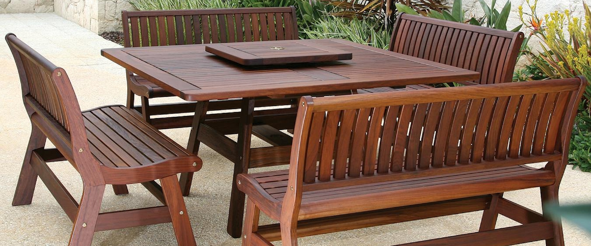 5 Piece Outdoor Table and Bench Set