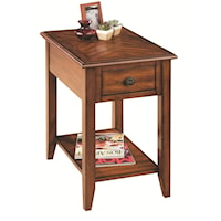 Casual Brown Chairside Table with Drawer & Shelf