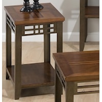 Chairside End Table with Shelf, Wood Top, & Metal Apron and Legs